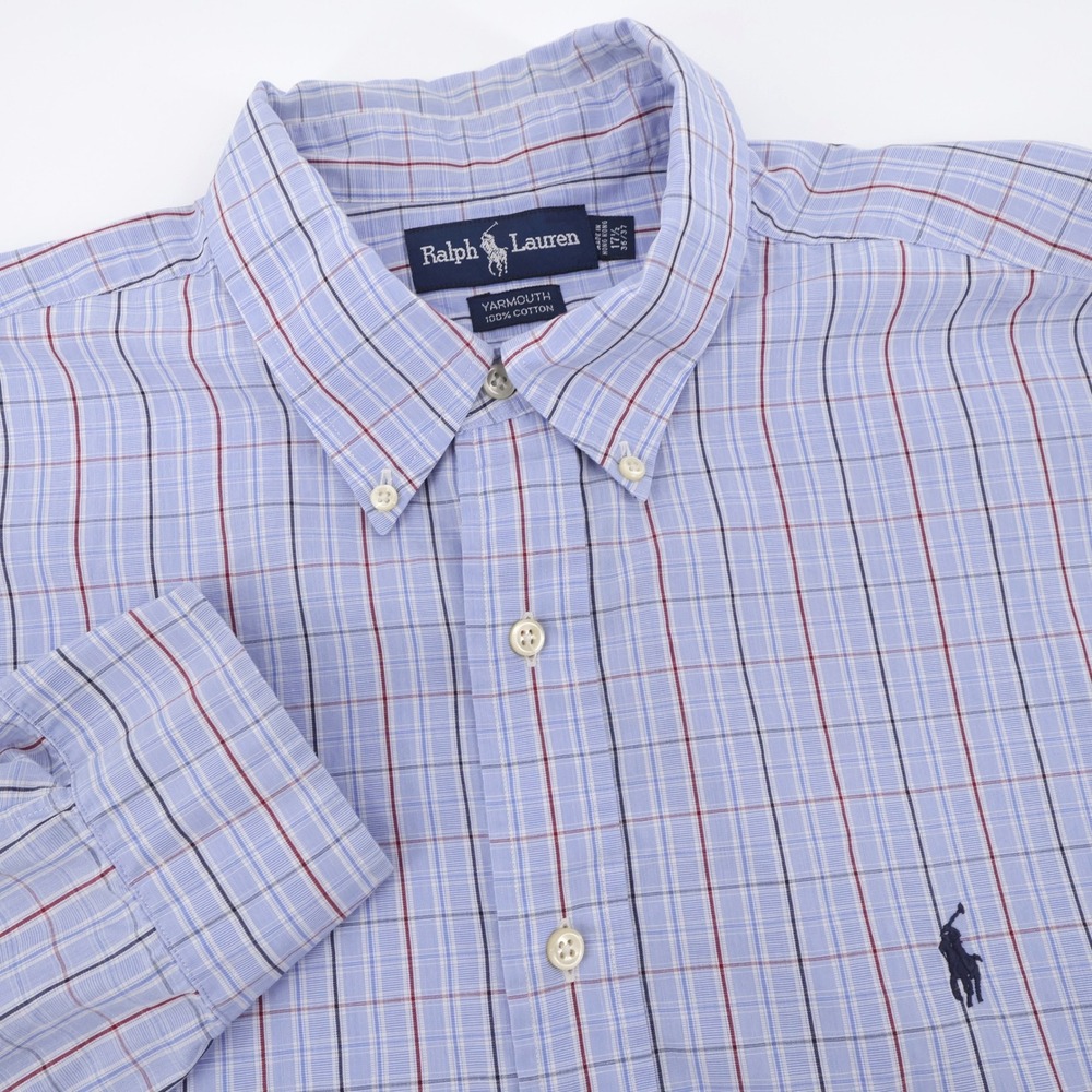 Vintage Polo Ralph Lauren Plaid Button Down Shirt Long Sleeve Mens 17.5 36/37 XL